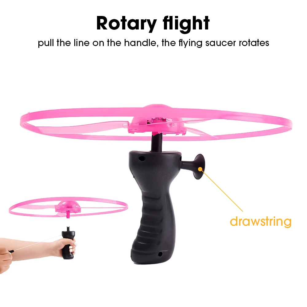 Flying Disc Launcher with Colorful LED Lights, Pull String Indoor & Outdoor Games, Safe for Ages 3+