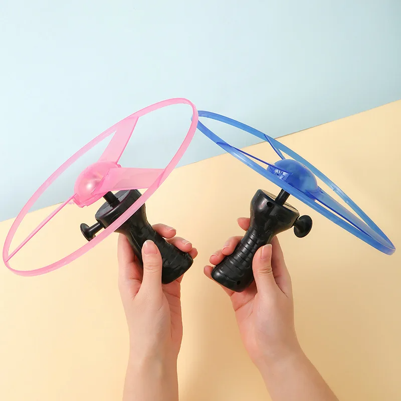 Flying Disc Launcher with Colorful LED Lights, Pull String Indoor & Outdoor Games, Safe for Ages 3+