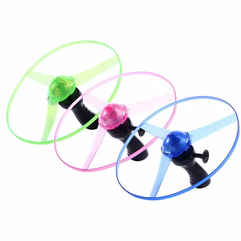Flying Disc Launcher with Colorful LED Lights, Pull String Indoor & Outdoor Games, Safe for Ages 3+
