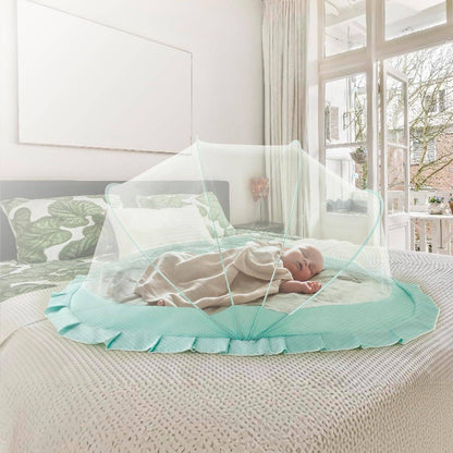 Foldable Baby Crib with Mosquito Net and Soft Mattress Set, Cute Unisex Designs, Safe Cozy Sleep Anywhere