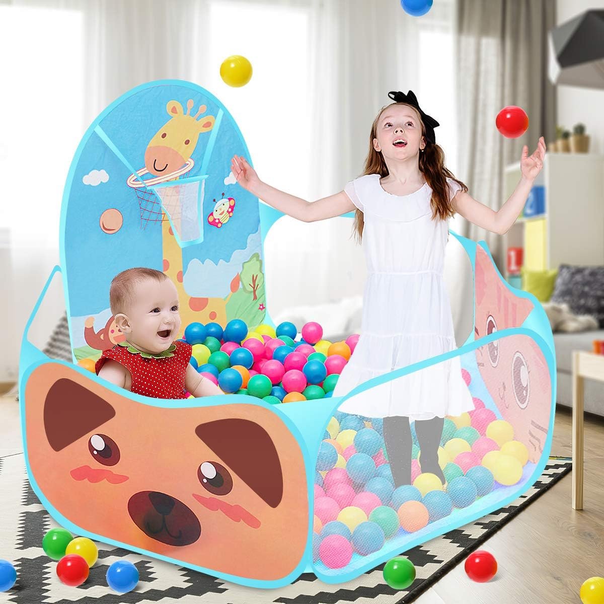 Foldable Ball Tent with Basketball Hoop, Creates a Safe Play Space, Suitable for Ages 3+
