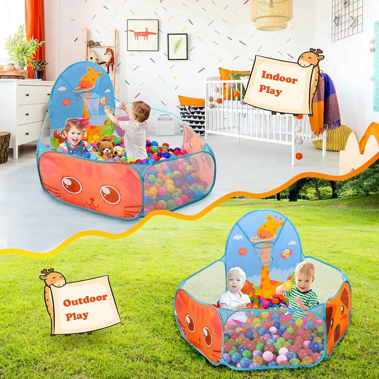 Foldable Ball Tent with Basketball Hoop, Creates a Safe Play Space, Suitable for Ages 3+