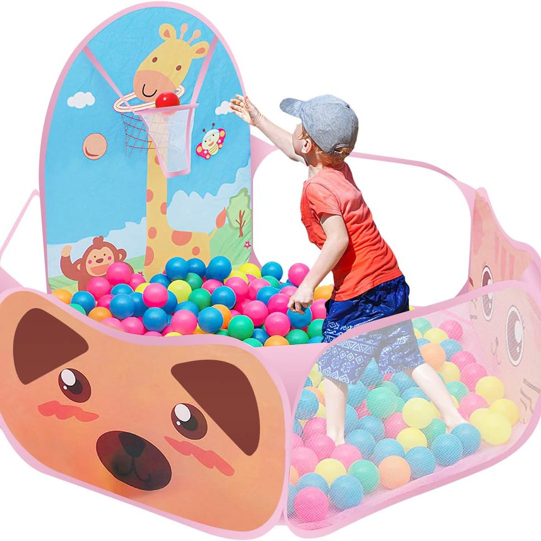 Foldable Ball Tent with Basketball Hoop, Creates a Safe Play Space, Suitable for Ages 3+