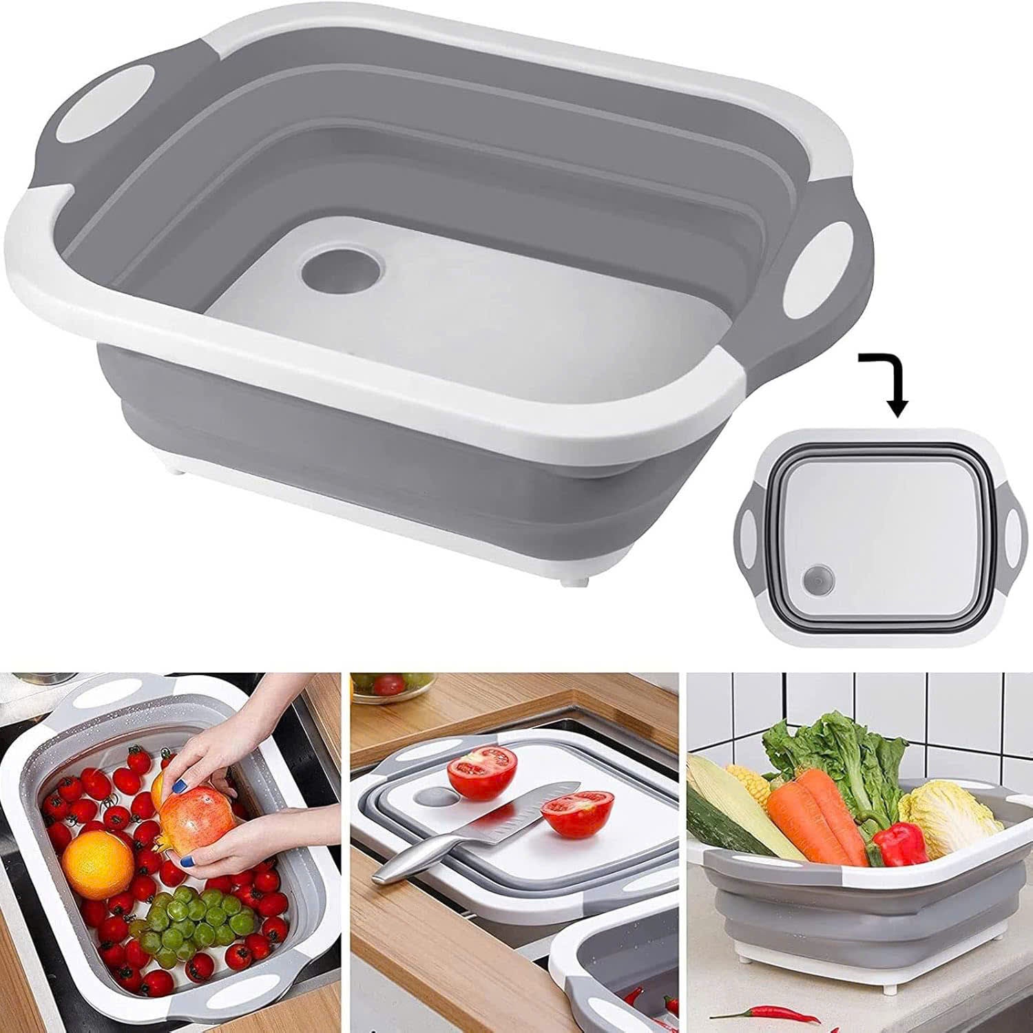 Foldable Multi-Use Cutting Board with Handle, Drain Plug, Safe Materials and Easy-to-Carry Design
