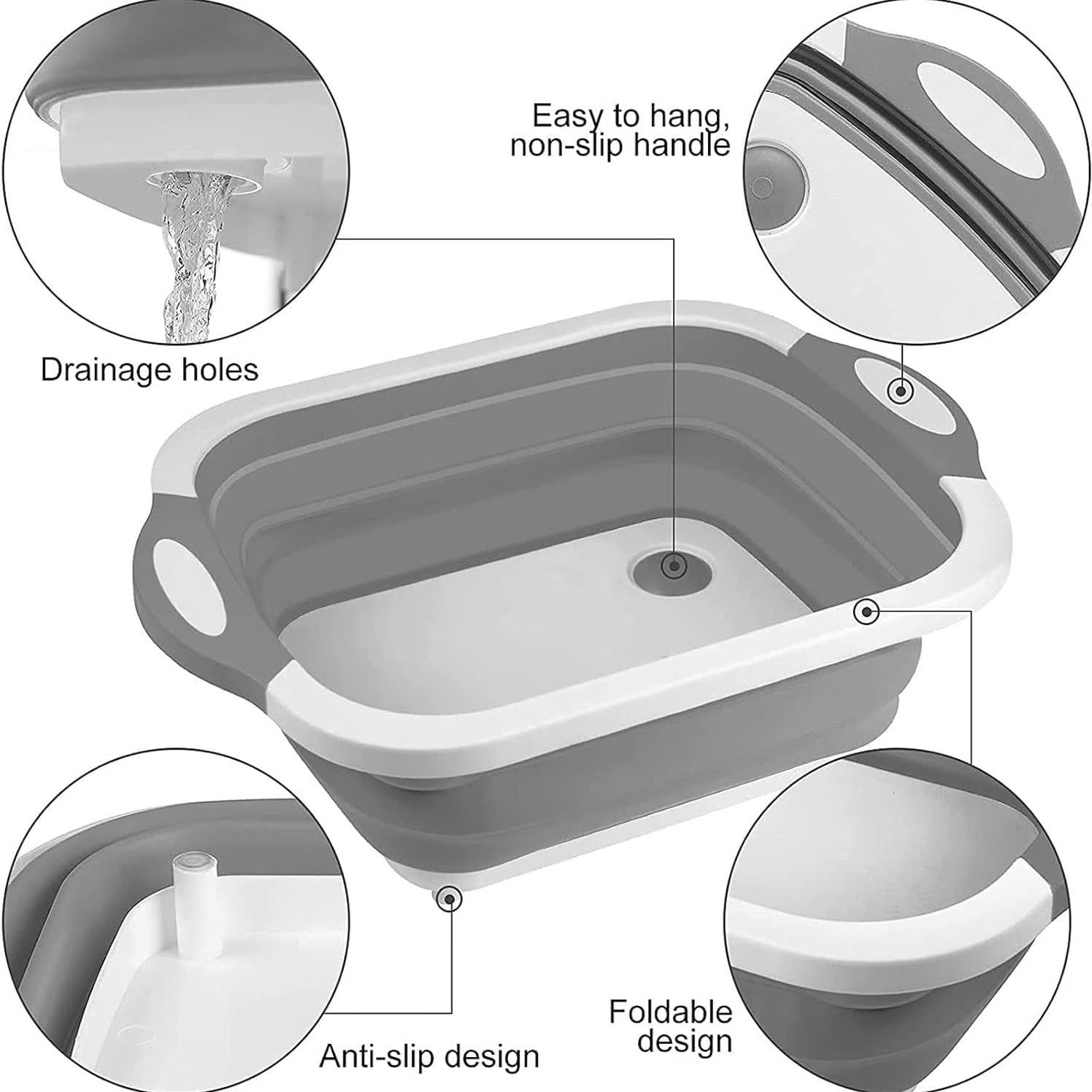 Foldable Multi-Use Cutting Board with Handle, Drain Plug, Safe Materials and Easy-to-Carry Design
