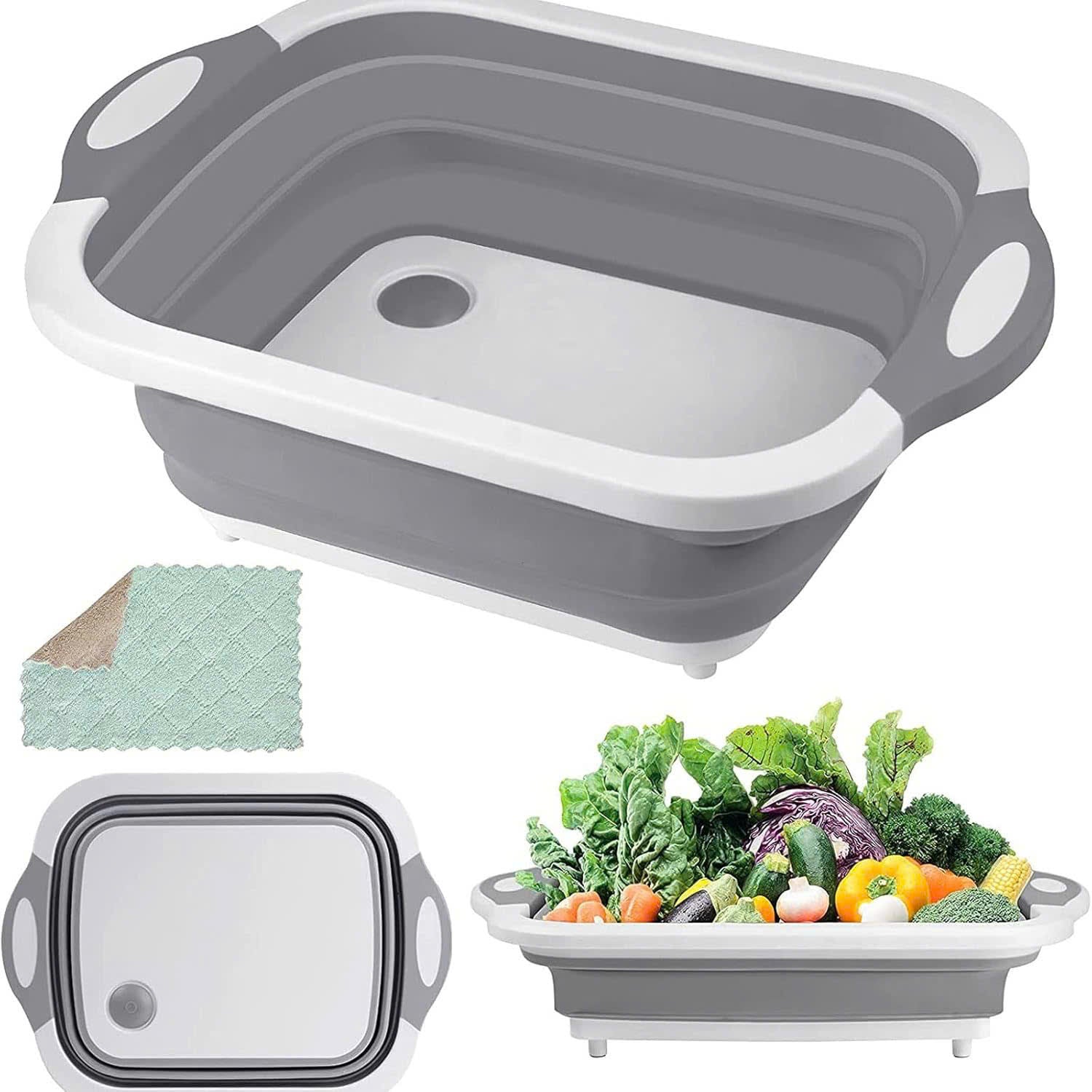 Foldable Multi-Use Cutting Board with Handle, Drain Plug, Safe Materials and Easy-to-Carry Design