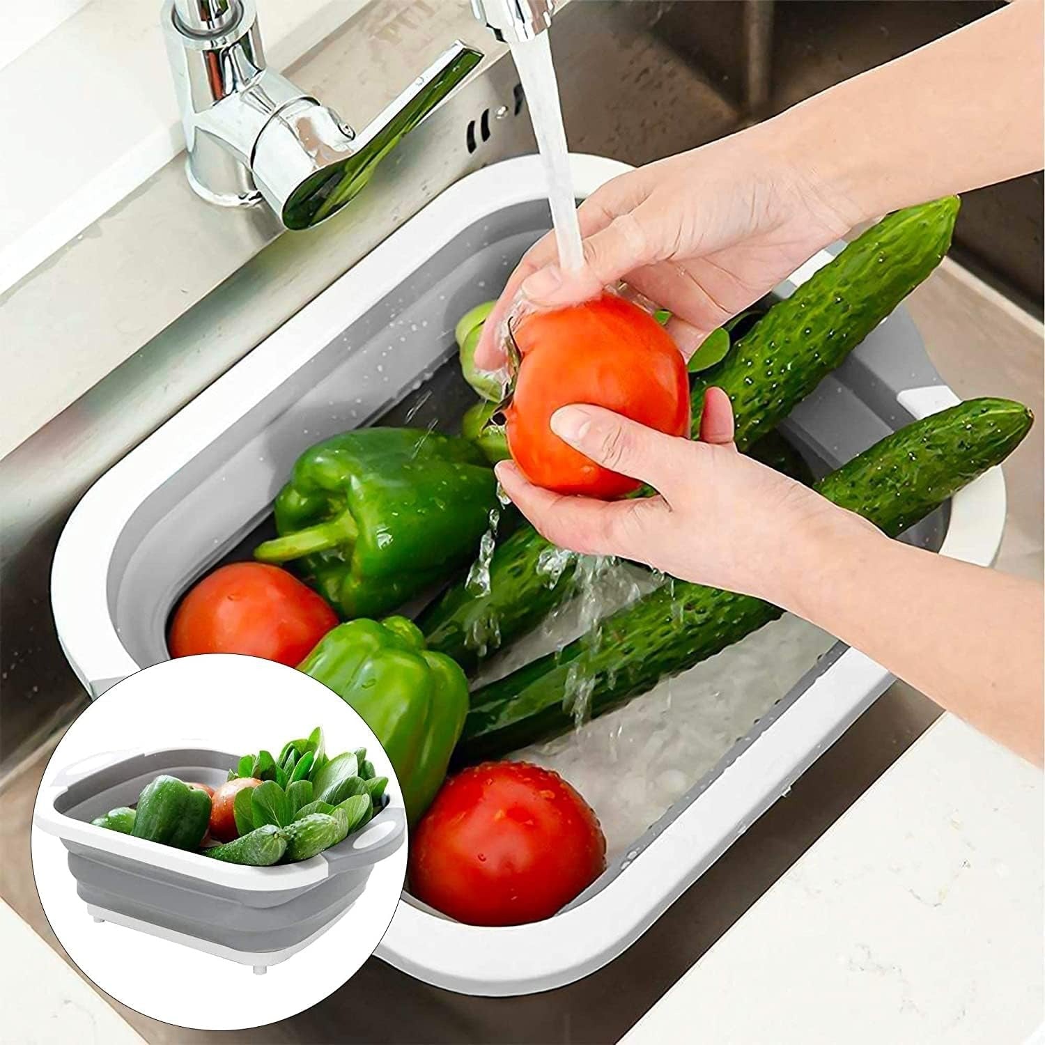Foldable Multi-Use Cutting Board with Handle, Drain Plug, Safe Materials and Easy-to-Carry Design