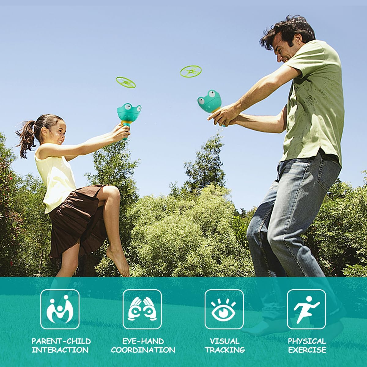 Frog Pull String Flying Disc Launcher Toy, Outdoor Throw & Catch Game,  Safe for Ages 3+