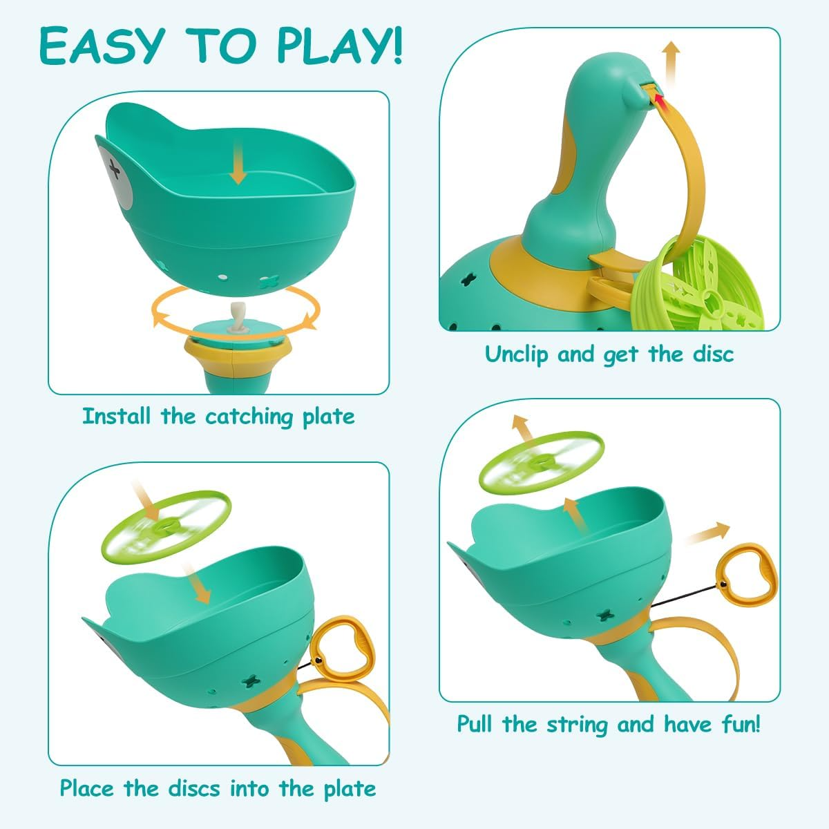 Frog Pull String Flying Disc Launcher Toy, Outdoor Throw & Catch Game,  Safe for Ages 3+