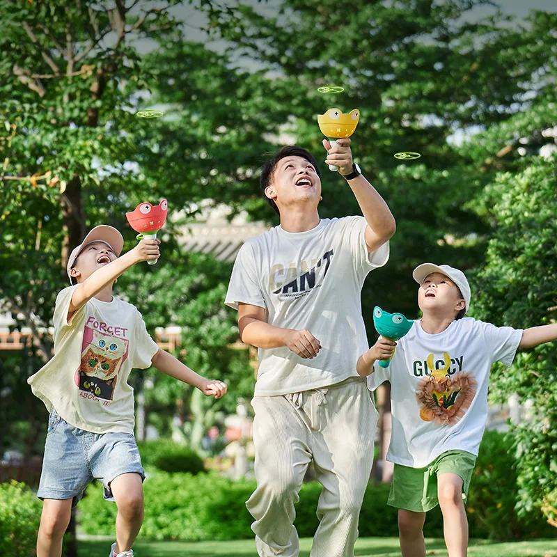 Frog Pull String Flying Disc Launcher Toy, Outdoor Throw & Catch Game,  Safe for Ages 3+