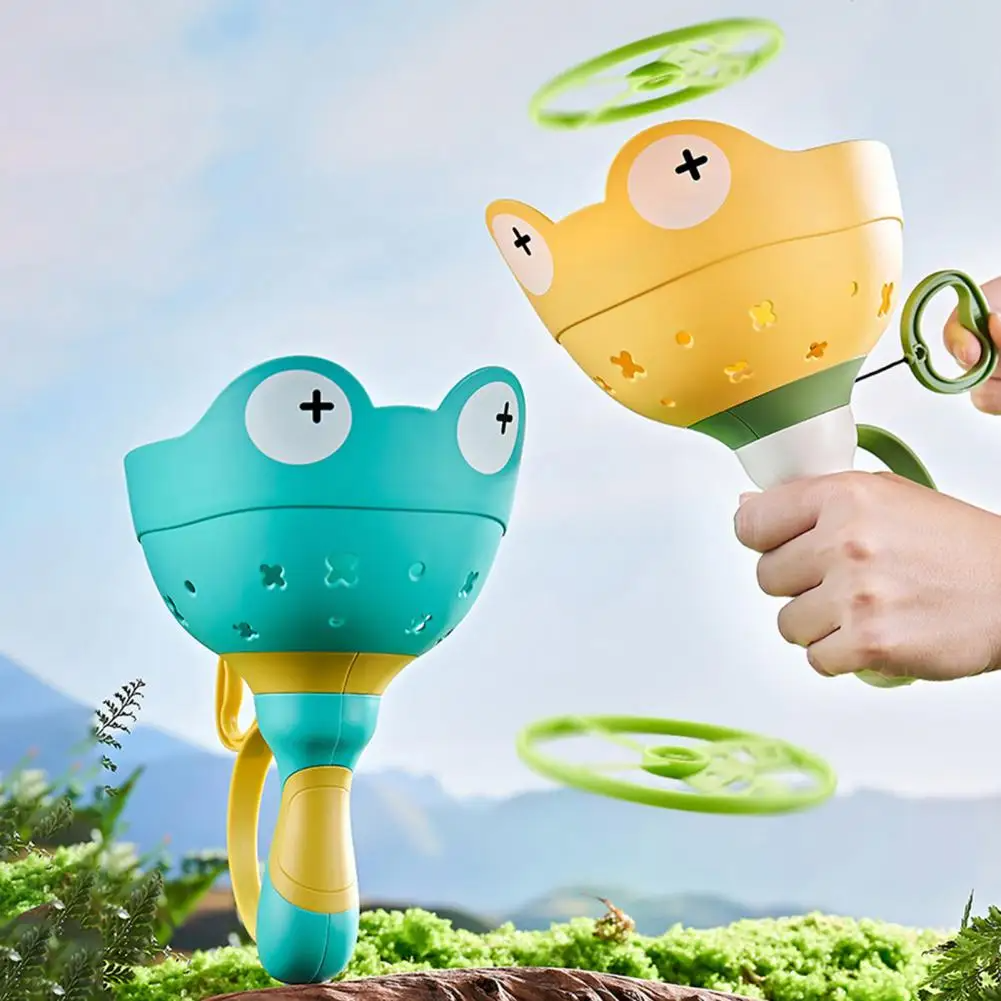 Frog Pull String Flying Disc Launcher Toy, Outdoor Throw & Catch Game,  Safe for Ages 3+