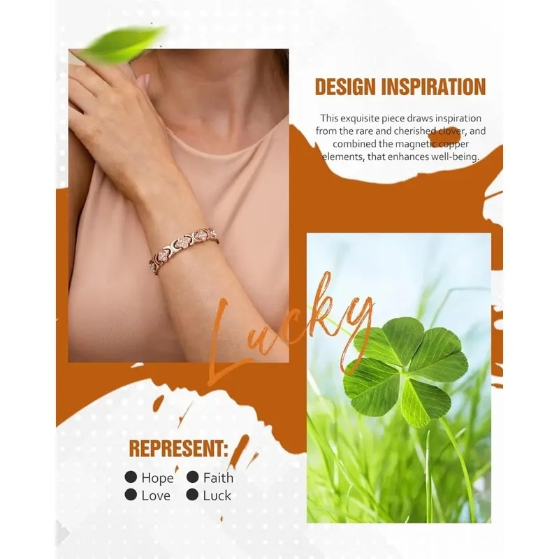 GlamClover Infinity Clover Copper Magnetic Bracelet with Adjuster