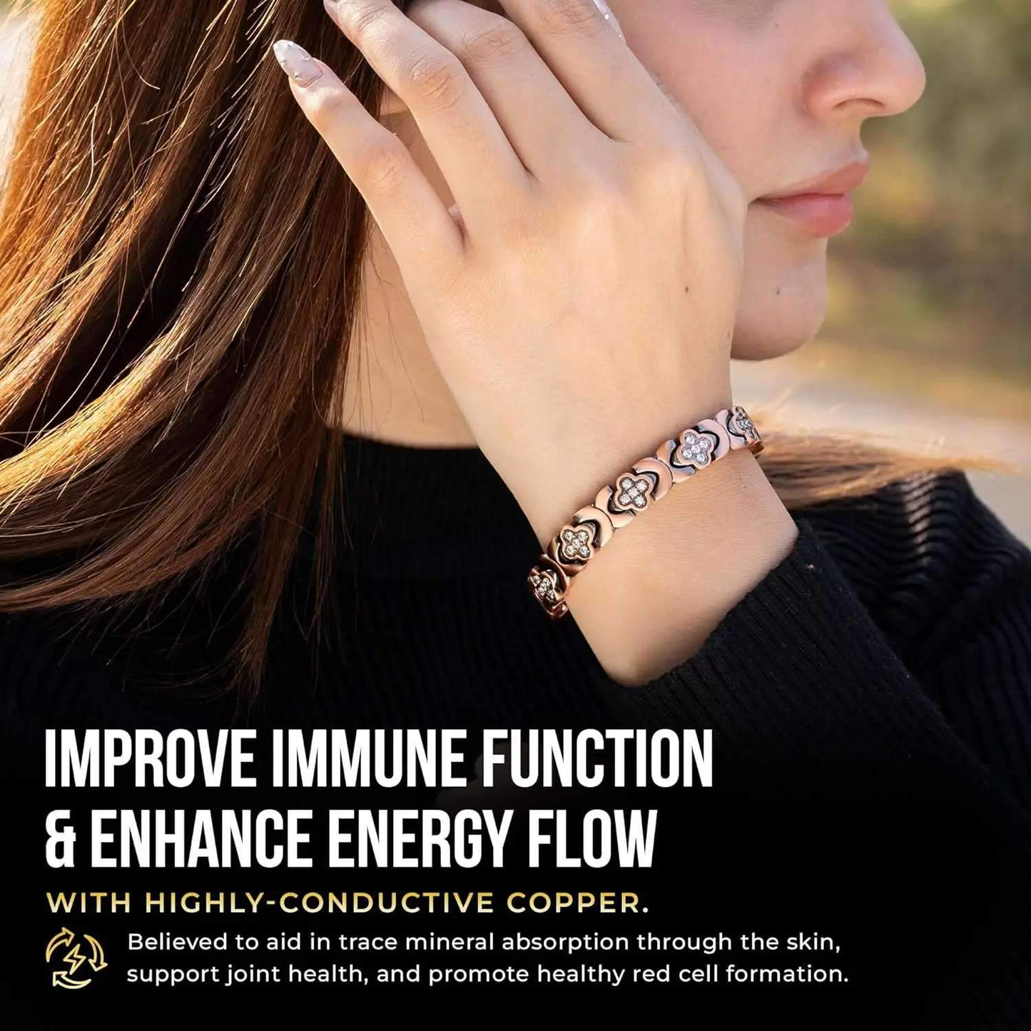 GlamClover Infinity Clover Copper Magnetic Bracelet with Adjuster