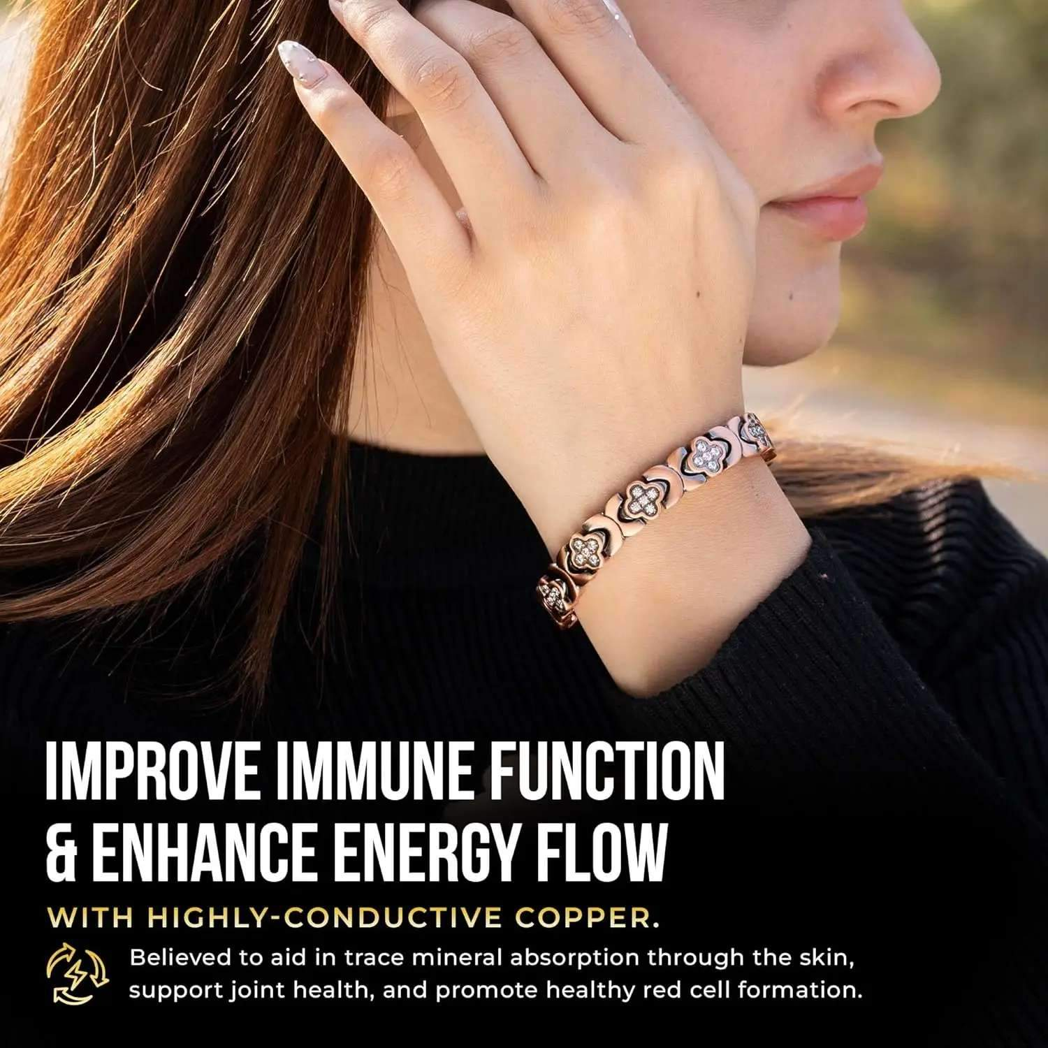GlamClover Infinity Clover Copper Magnetic Bracelet with Adjuster