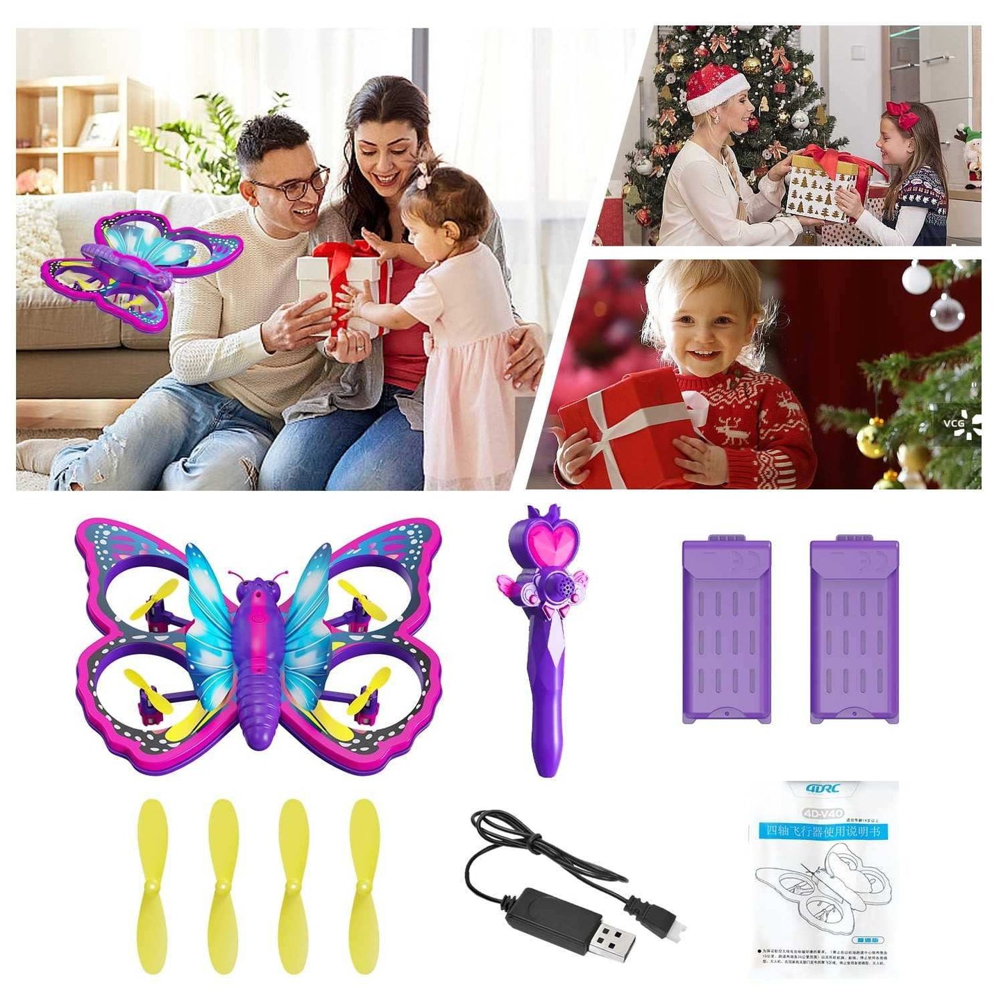 Glitter Butterfly Remote Control 2.4GHz with LED Lights – Safe for Ages 6+