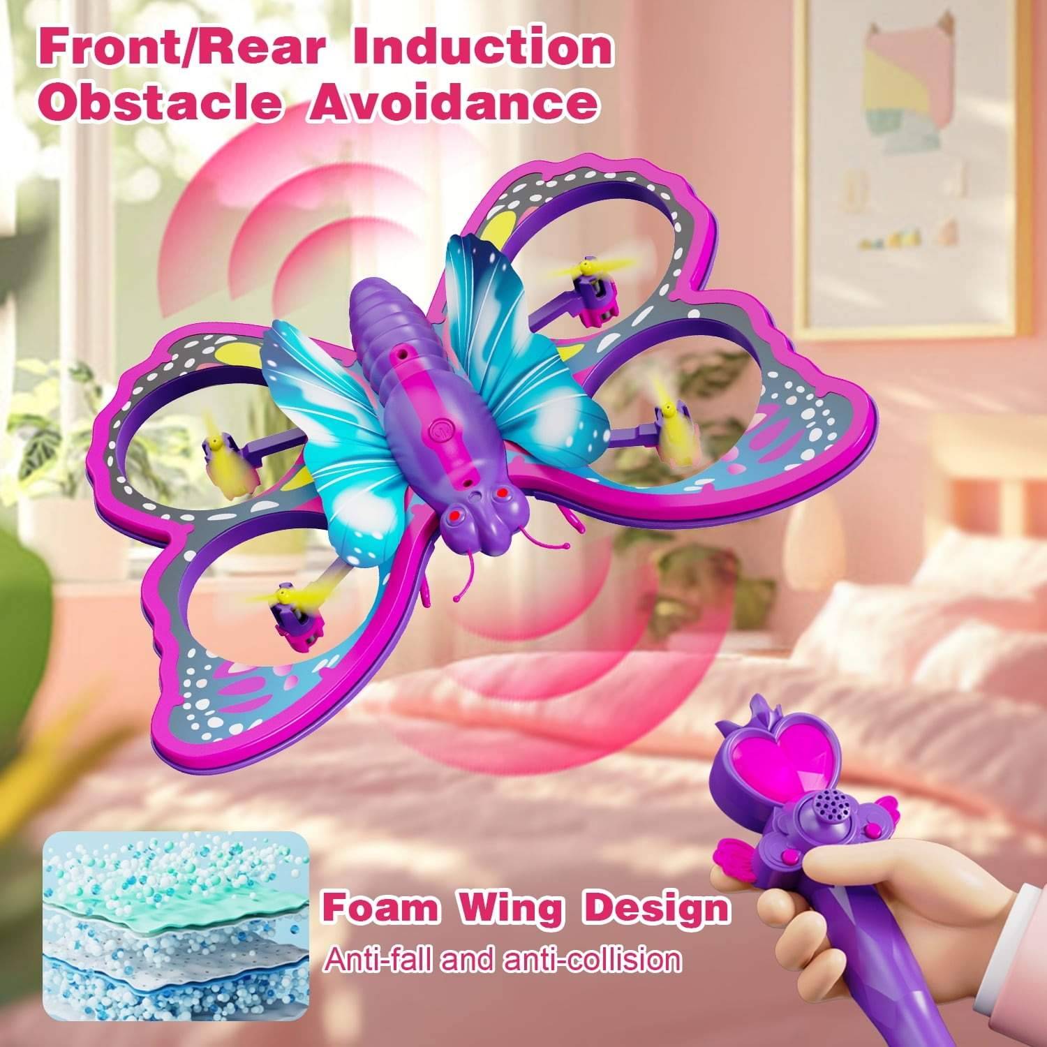 Glitter Butterfly Remote Control 2.4GHz with LED Lights – Safe for Ages 6+