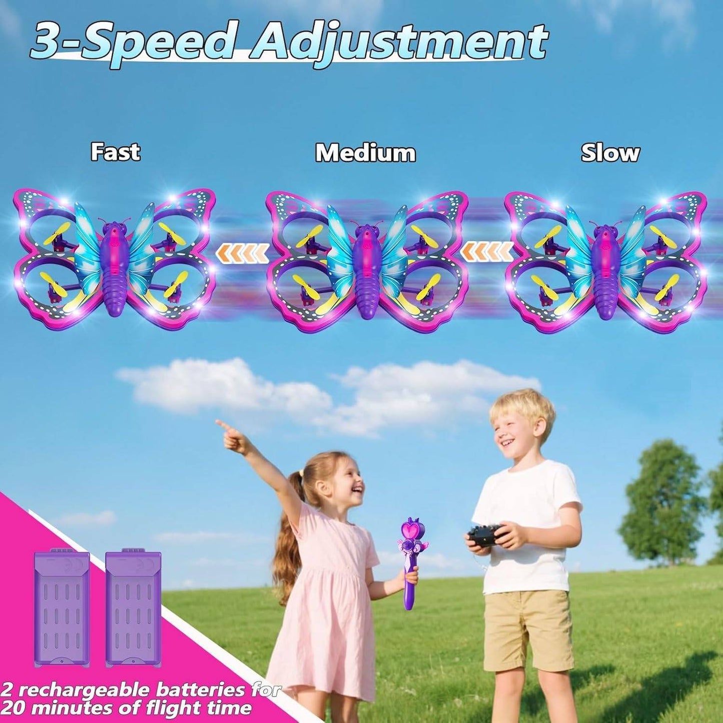 Glitter Butterfly Remote Control 2.4GHz with LED Lights – Safe for Ages 6+