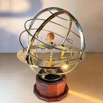 Grand Orrery Solar System Model with 28 Moons and 9 Planets – Stunning Brass and Stone Design