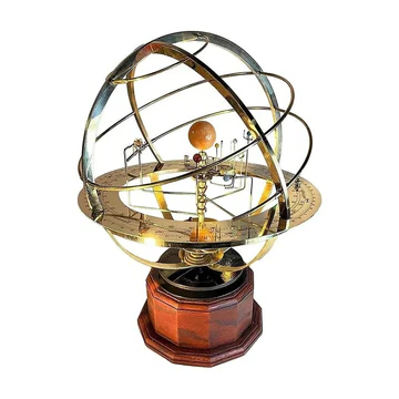 Grand Orrery Solar System Model with 28 Moons and 9 Planets – Stunning Brass and Stone Design