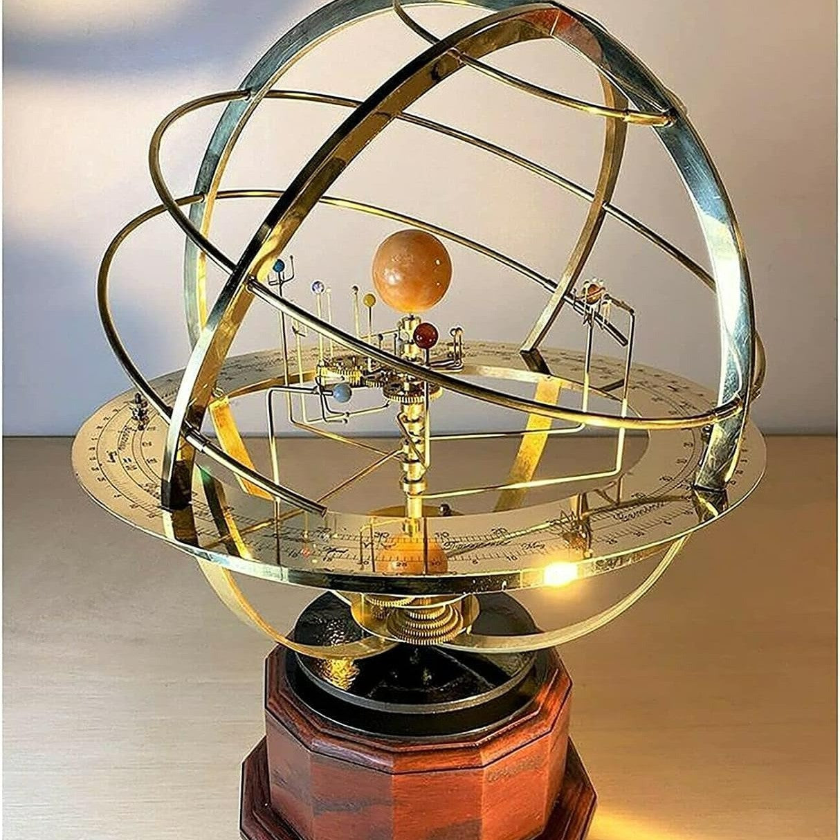 Grand Orrery Solar System Model with Metal Planetary Orbit Display, Educational Astronomy Tool, Safe for Ages 6+