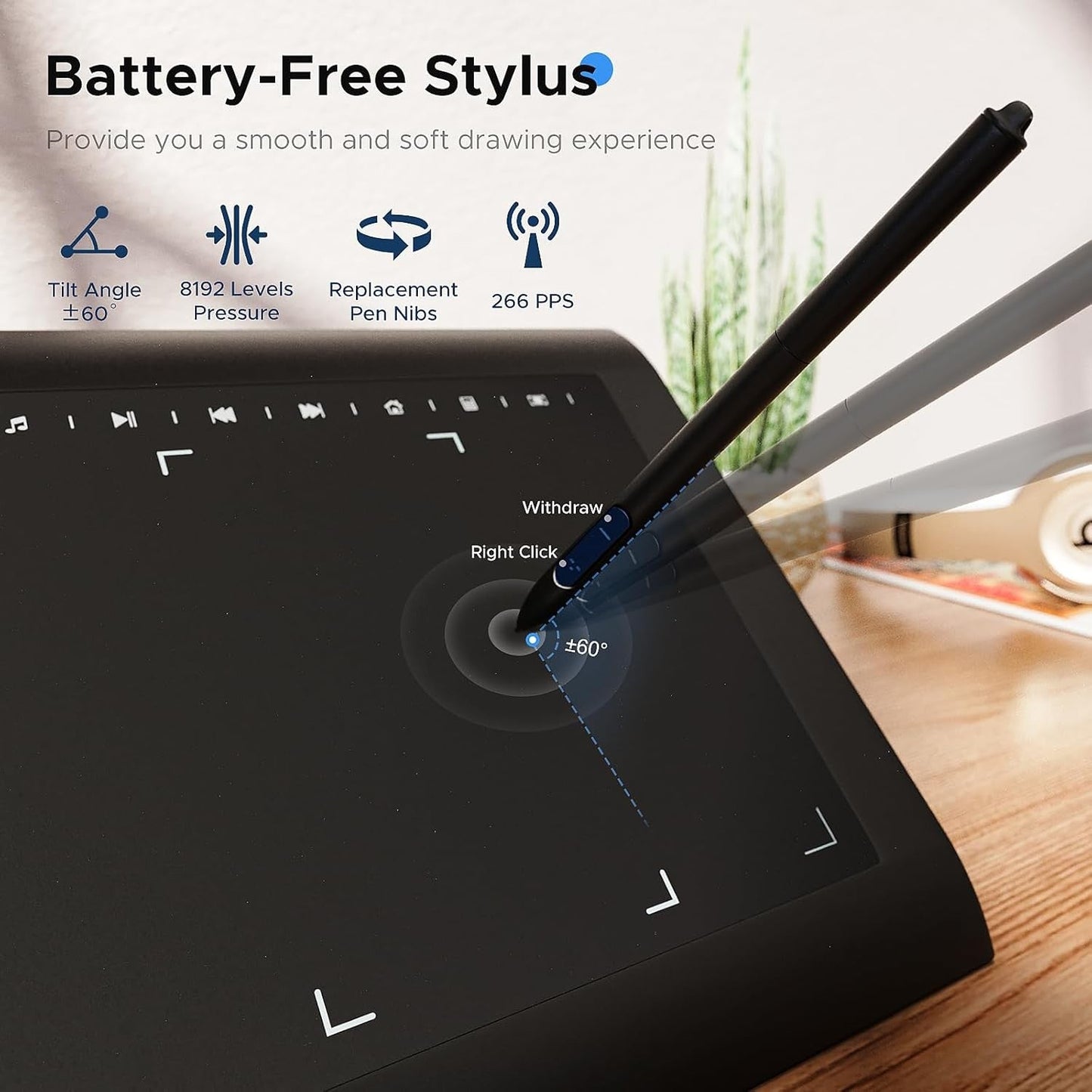 Graphics Drawing Tablet 8192 Pressure Levels with 22 Shortcuts