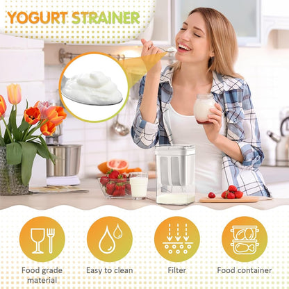 Greek Yogurt Strainer and Whey Separator With 400ml Capacity, Easy-Clean Design, Airtight Fridge Storage