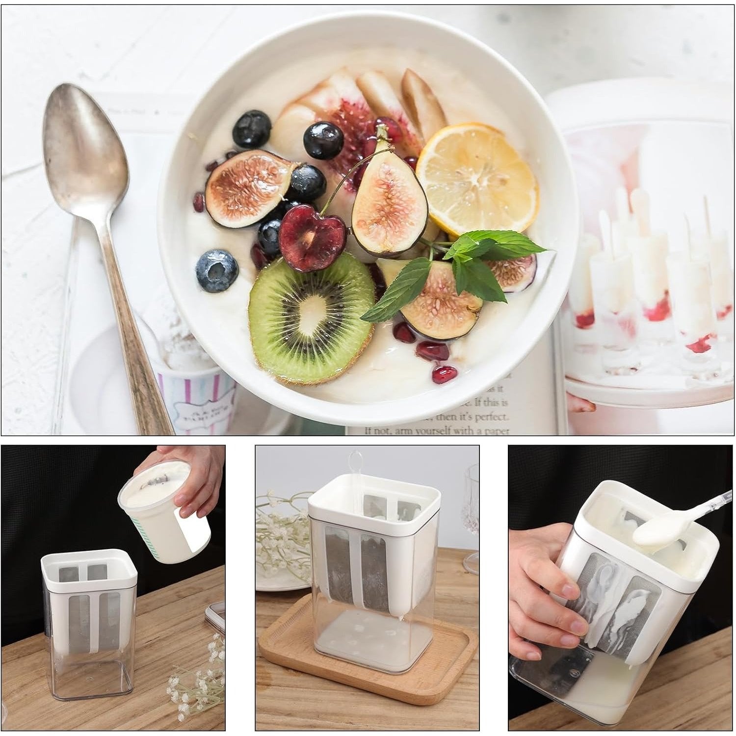 Greek Yogurt Strainer and Whey Separator With 400ml Capacity, Easy-Clean Design, Airtight Fridge Storage