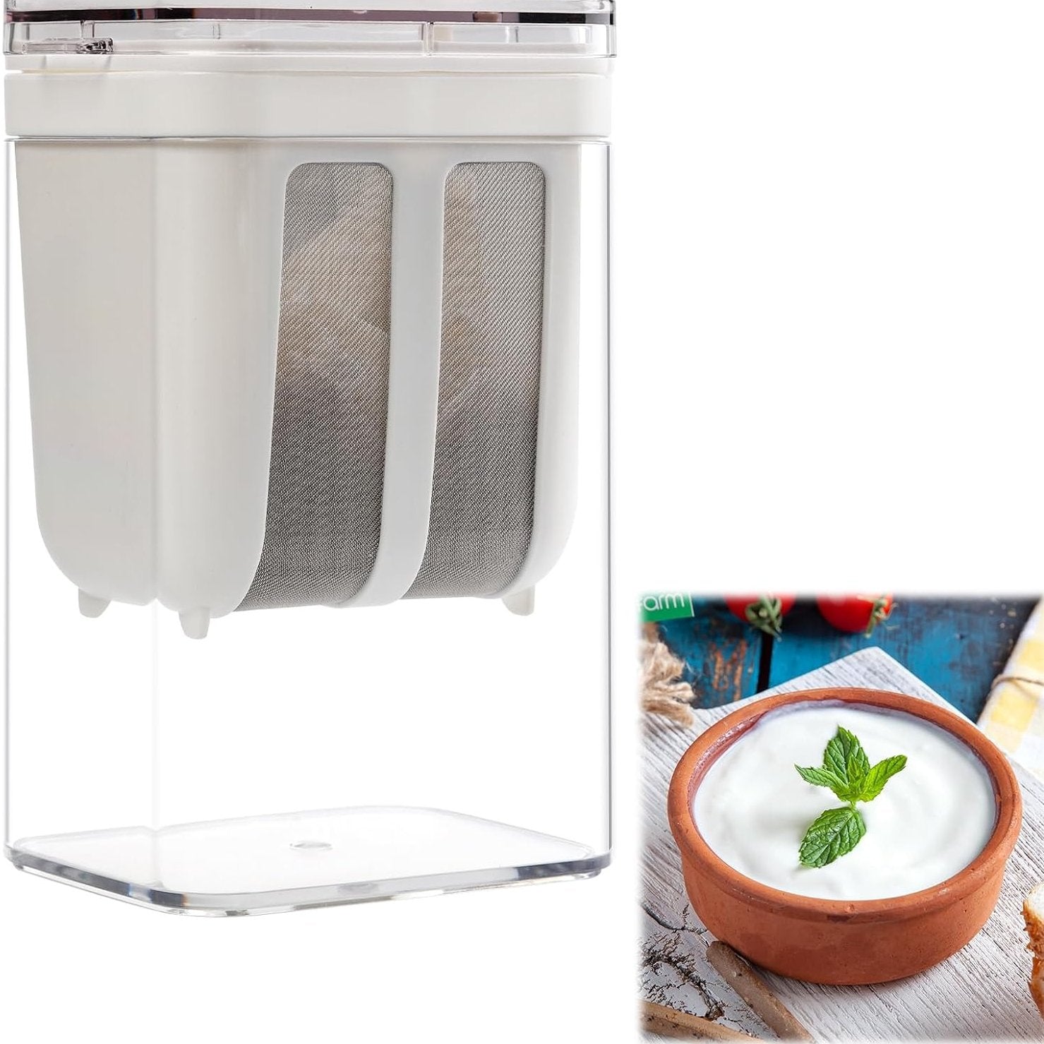 Greek Yogurt Strainer and Whey Separator With 400ml Capacity, Easy-Clean Design, Airtight Fridge Storage
