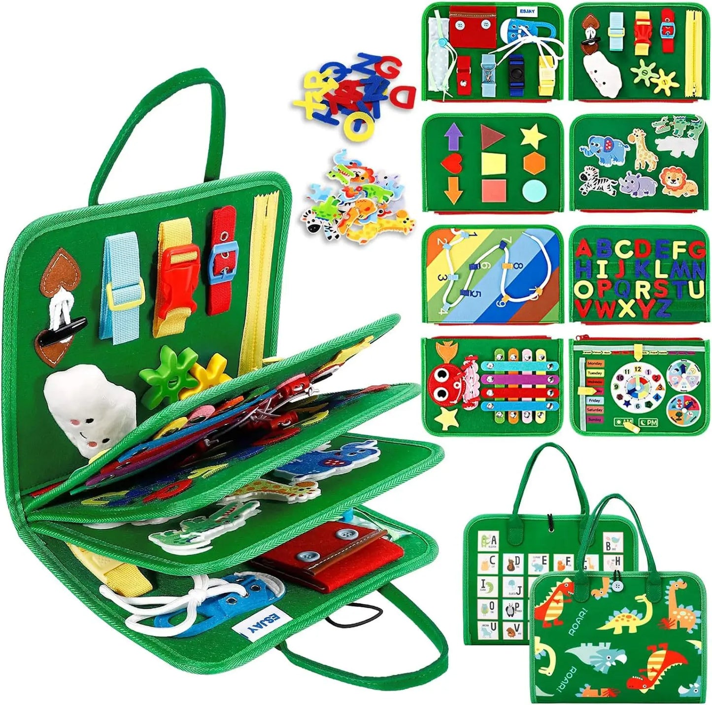 8-in-1 DIY Montessori Busy Board for Ages 2-6 – Non-toxic, Portable, Cartoon Design