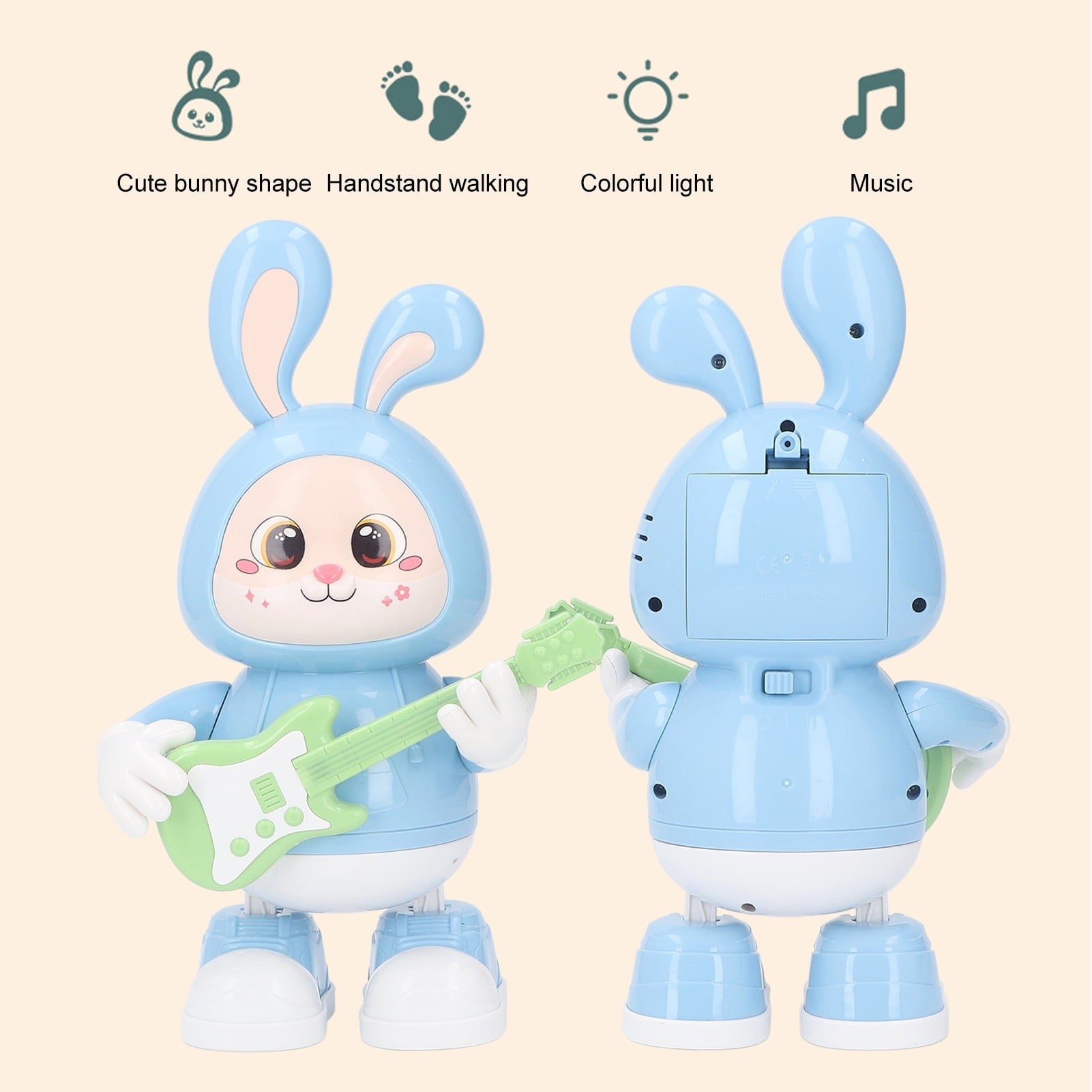 Guitarist Rabbit Toy with Music & Lights, Walking LED Bunny, Perfect Gift for Ages 3+