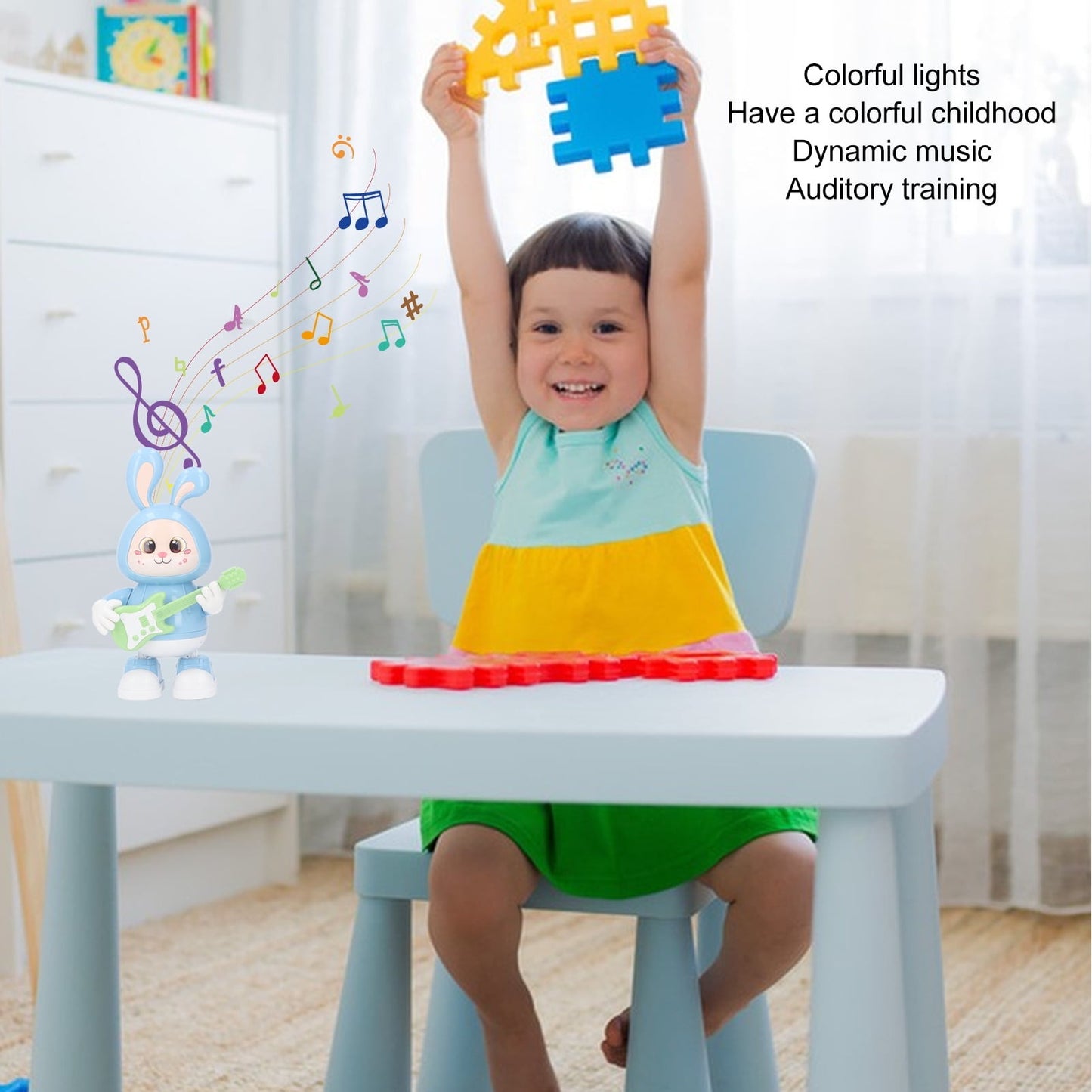 Guitarist Rabbit Toy with Music & Lights, Walking LED Bunny, Perfect Gift for Ages 3+