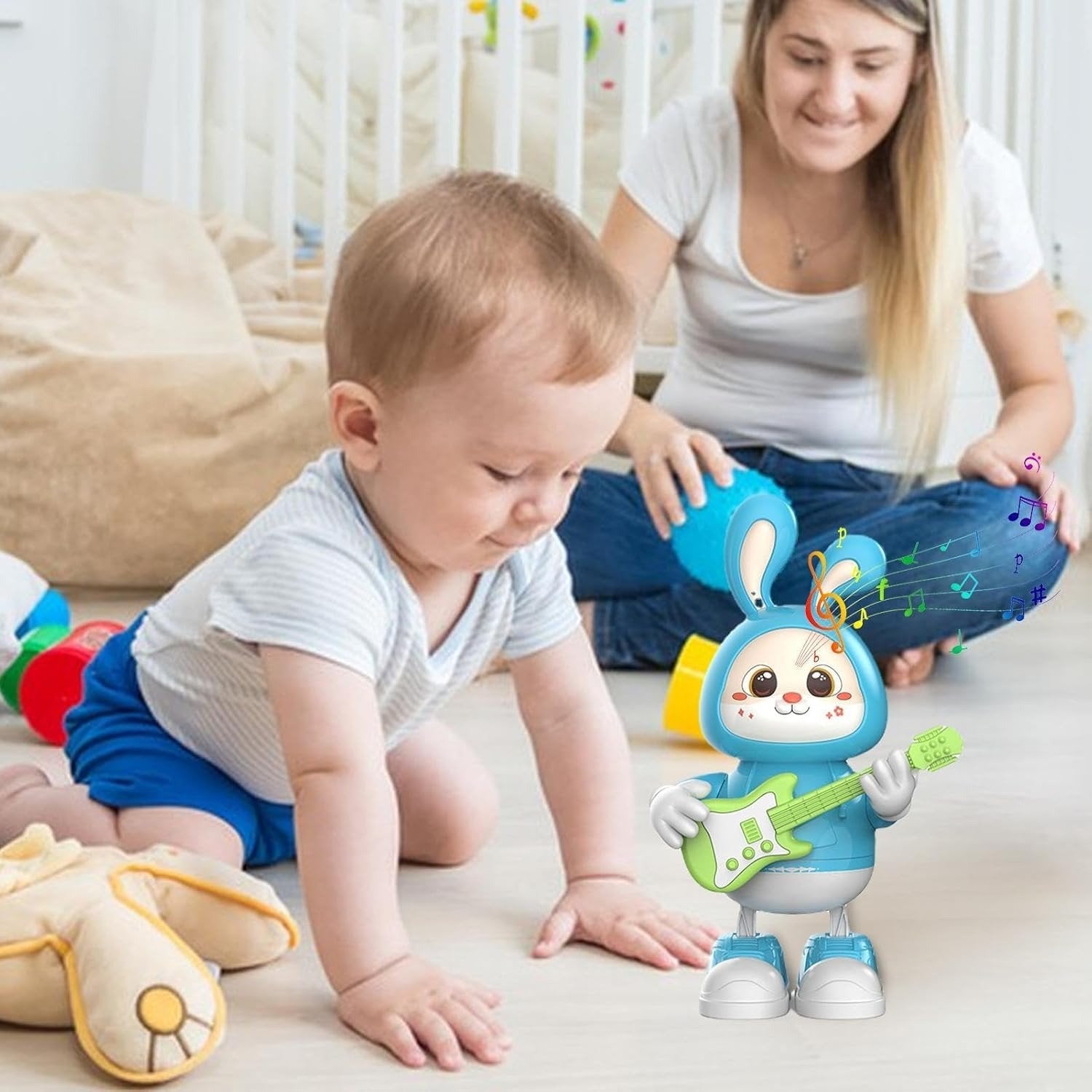 Guitarist Rabbit Toy with Music & Lights, Walking LED Bunny, Perfect Gift for Ages 3+