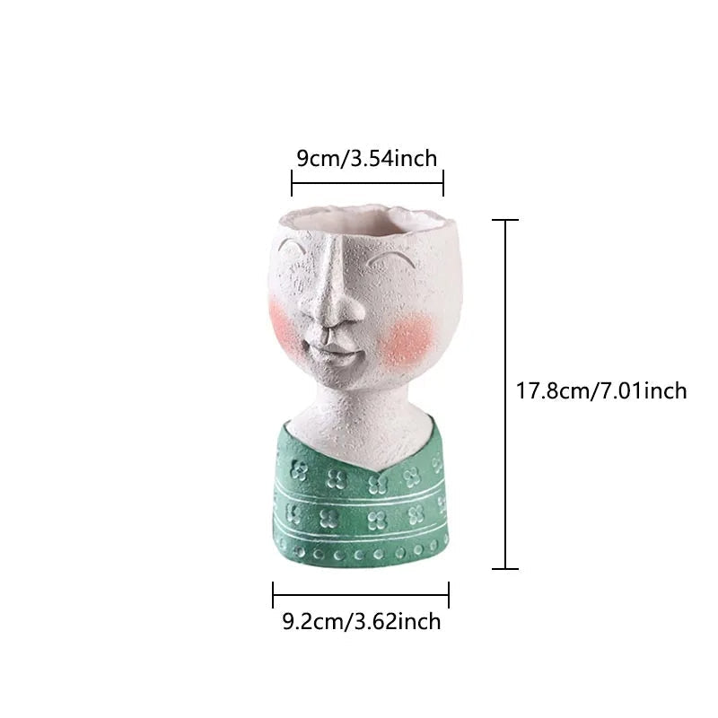 Handmade Resin Portrait Vase for Plants, Flower Pot Sculpture