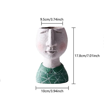 Handmade Resin Portrait Vase for Plants, Flower Pot Sculpture