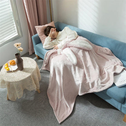 Cute Rabbit Ears Hooded Velvet Blanket