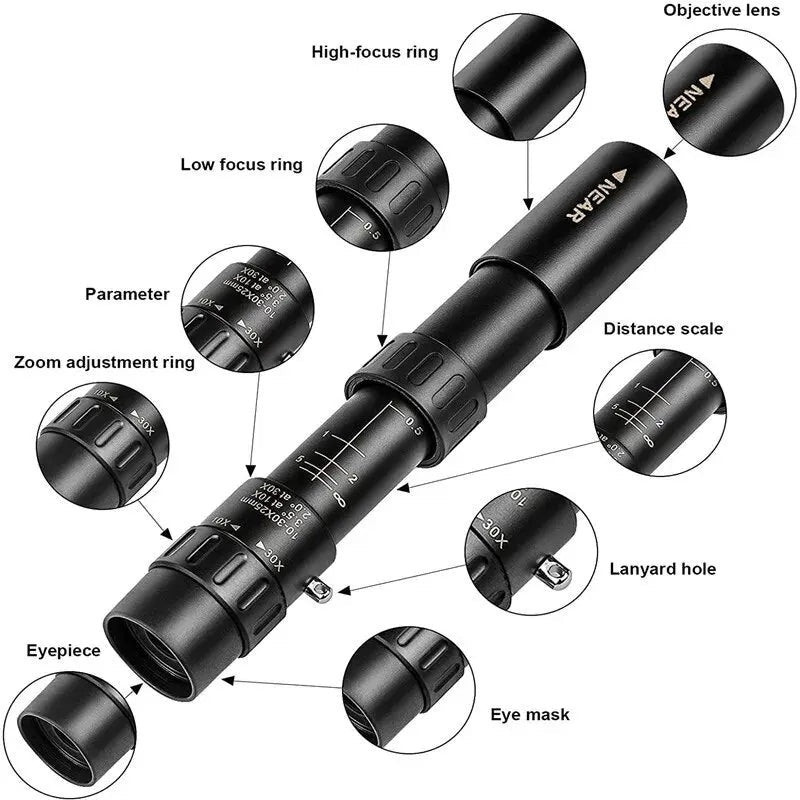 HD Monocular Telescope 10-300x Zoom Waterproof Portable