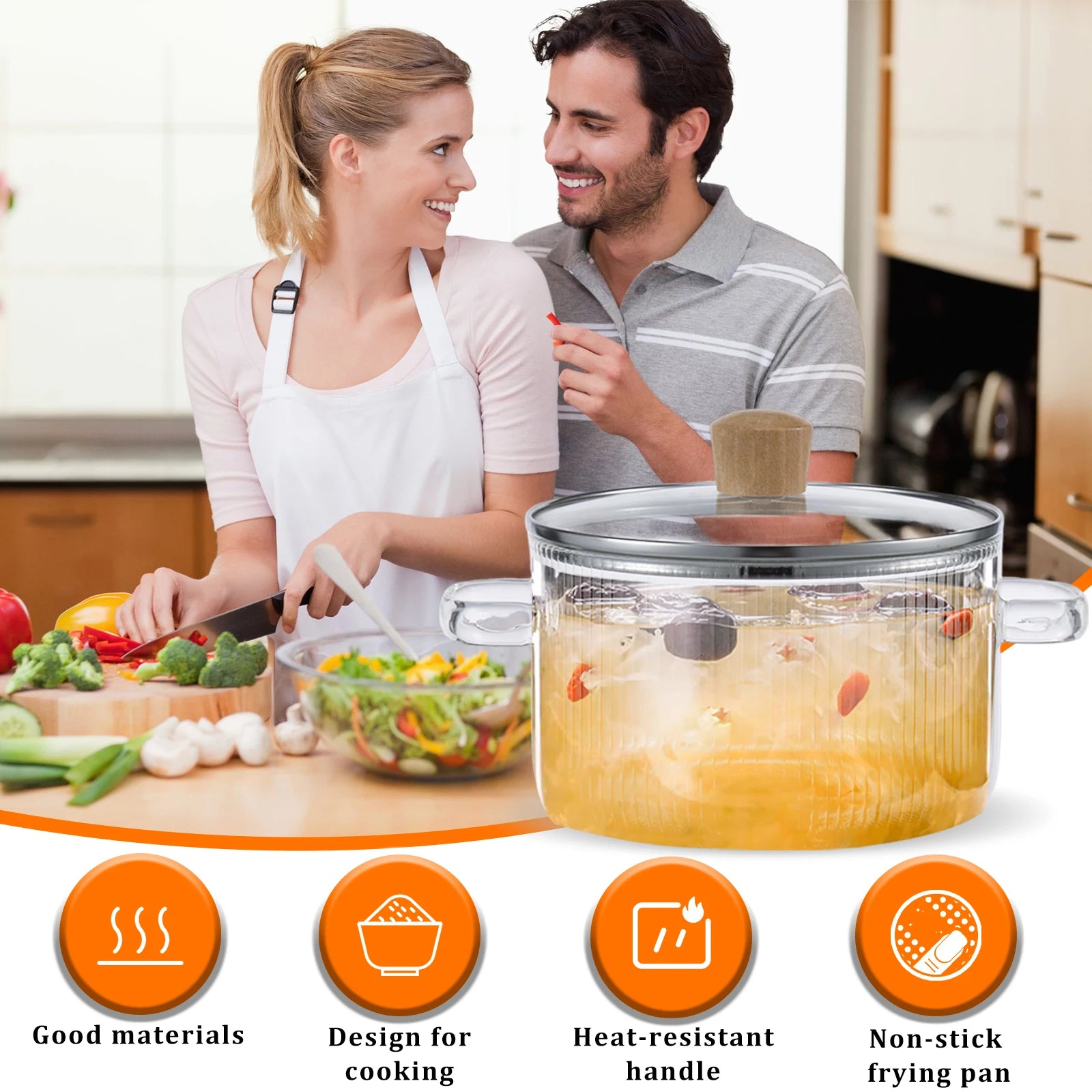 Heat Resistant Borosilicate Glass Cooking Pot with Dual Handles, Fridge & Freezer Safe