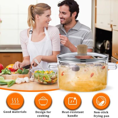 Heat Resistant Borosilicate Glass Cooking Pot with Dual Handles, Fridge & Freezer Safe