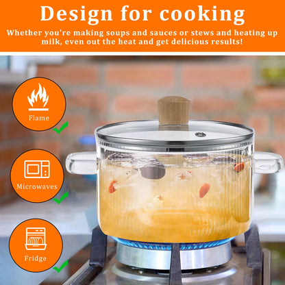Heat Resistant Borosilicate Glass Cooking Pot with Dual Handles, Fridge & Freezer Safe