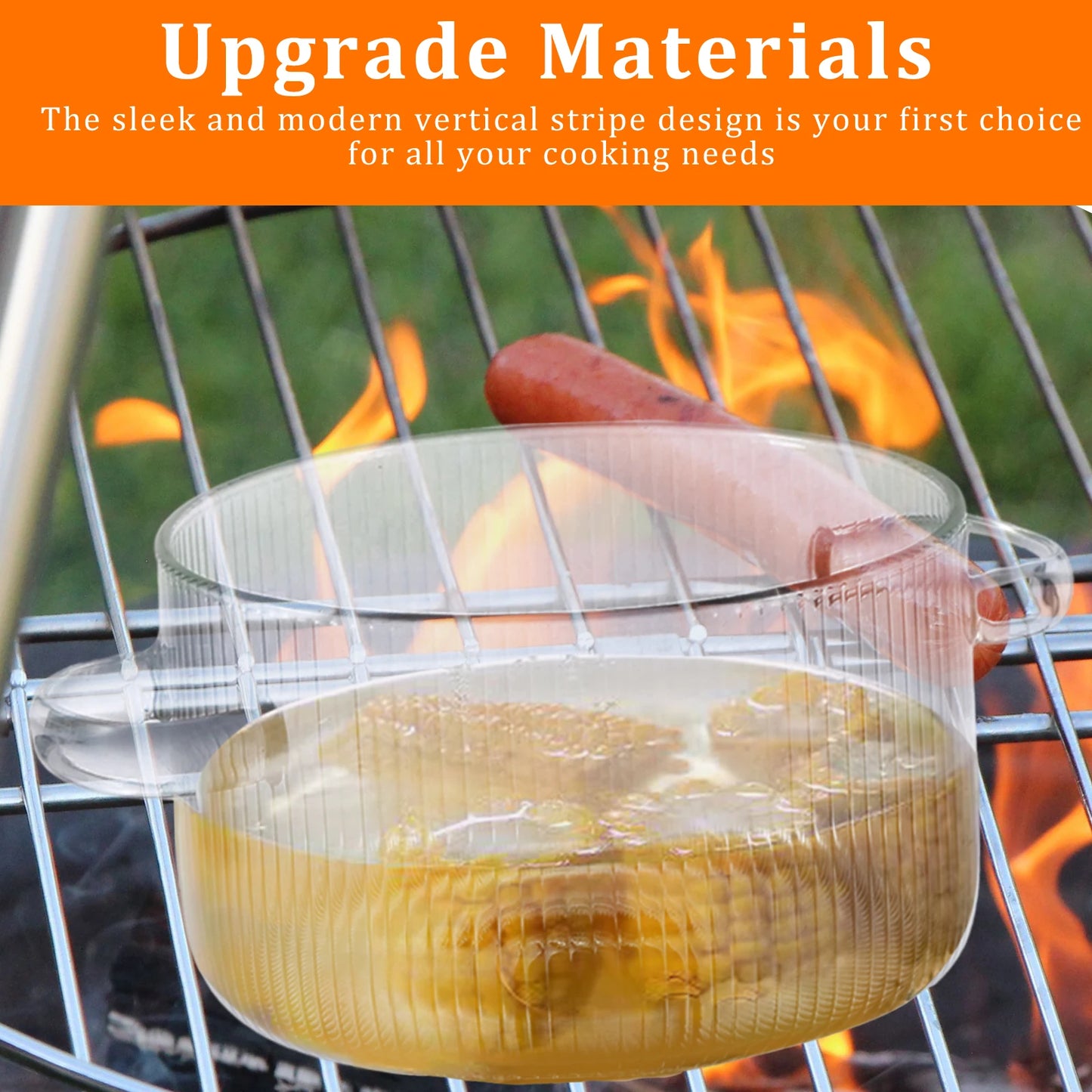 Heat Resistant Borosilicate Glass Cooking Pot with Dual Handles, Fridge & Freezer Safe