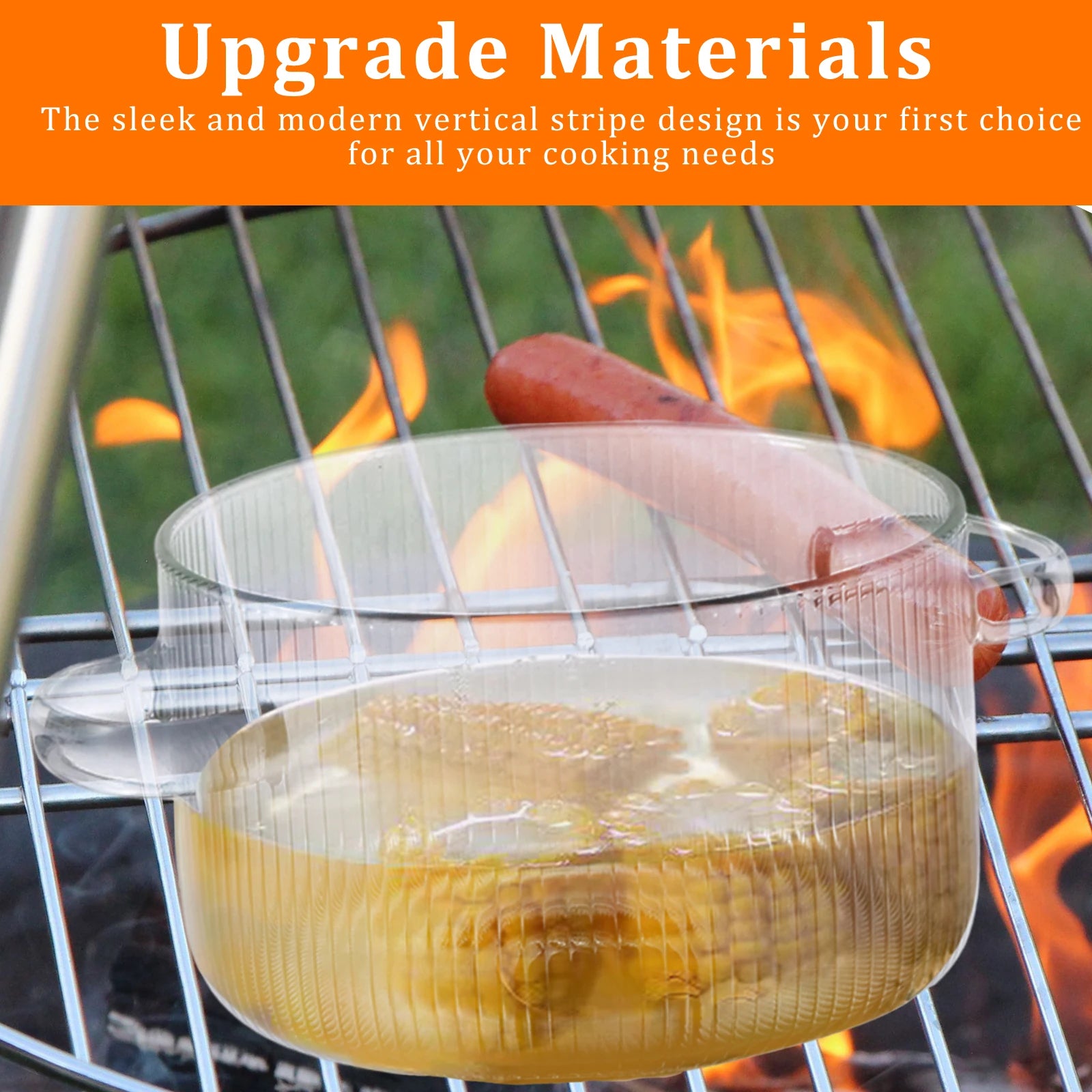 Heat Resistant Borosilicate Glass Cooking Pot with Dual Handles, Fridge & Freezer Safe