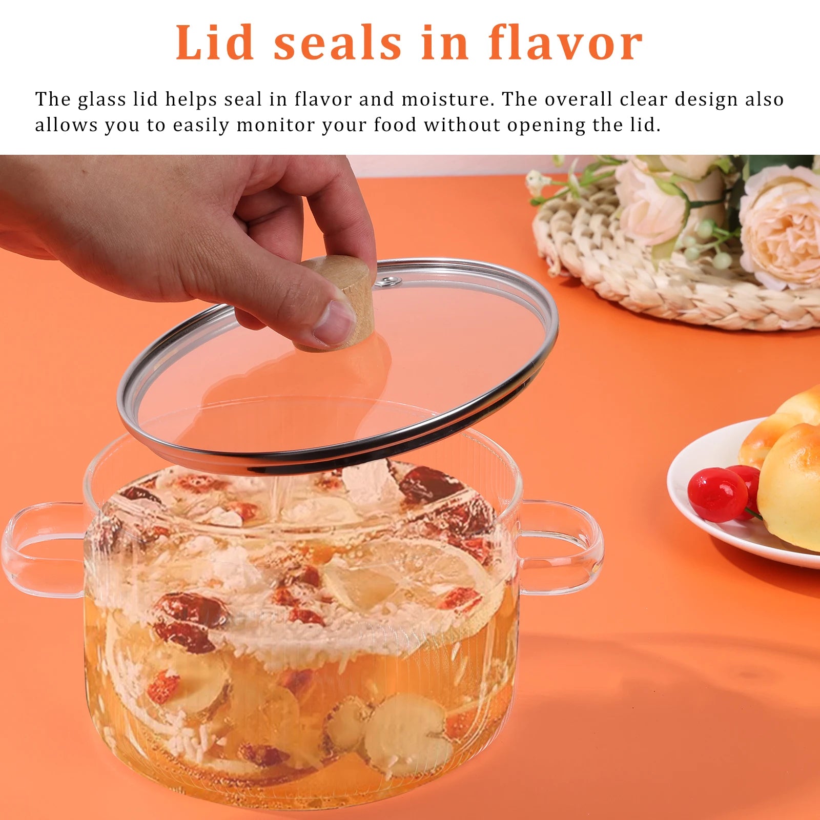 Heat Resistant Borosilicate Glass Cooking Pot with Dual Handles, Fridge & Freezer Safe