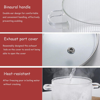 Heat Resistant Borosilicate Glass Cooking Pot with Dual Handles, Fridge & Freezer Safe
