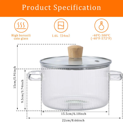 Heat Resistant Borosilicate Glass Cooking Pot with Dual Handles, Fridge & Freezer Safe