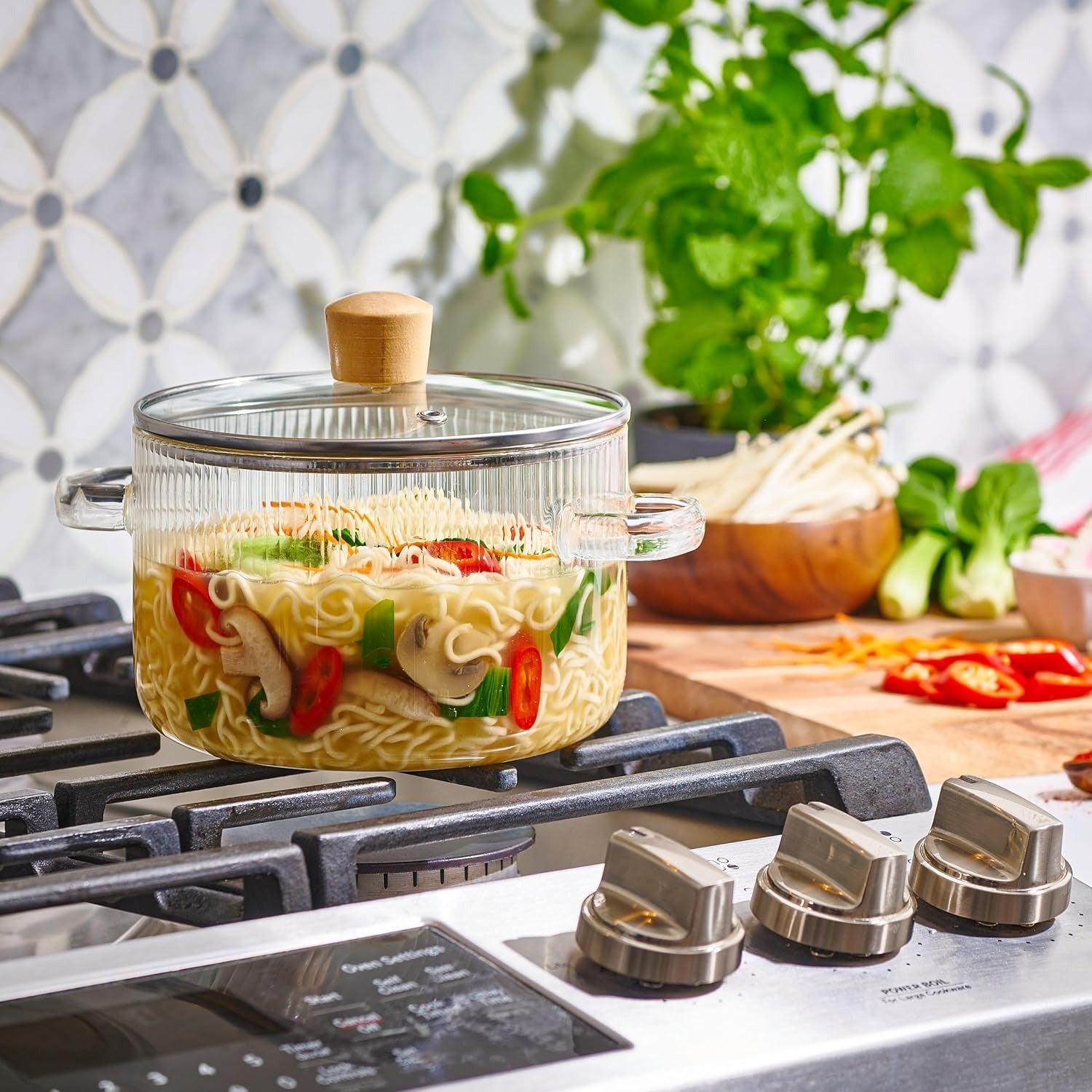 Heat Resistant Borosilicate Glass Cooking Pot with Dual Handles, Fridge & Freezer Safe