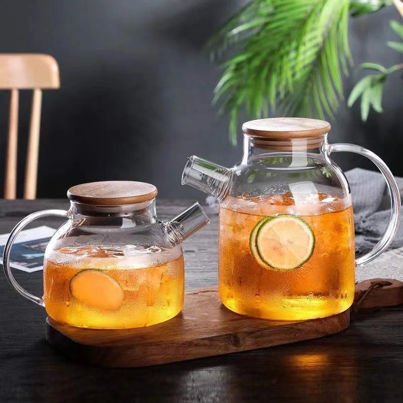 Heat Resistant Borosilicate Glass Teapot withBuilt-in Stainless Steel Filter, Suitable for Hot & Cold Drinks