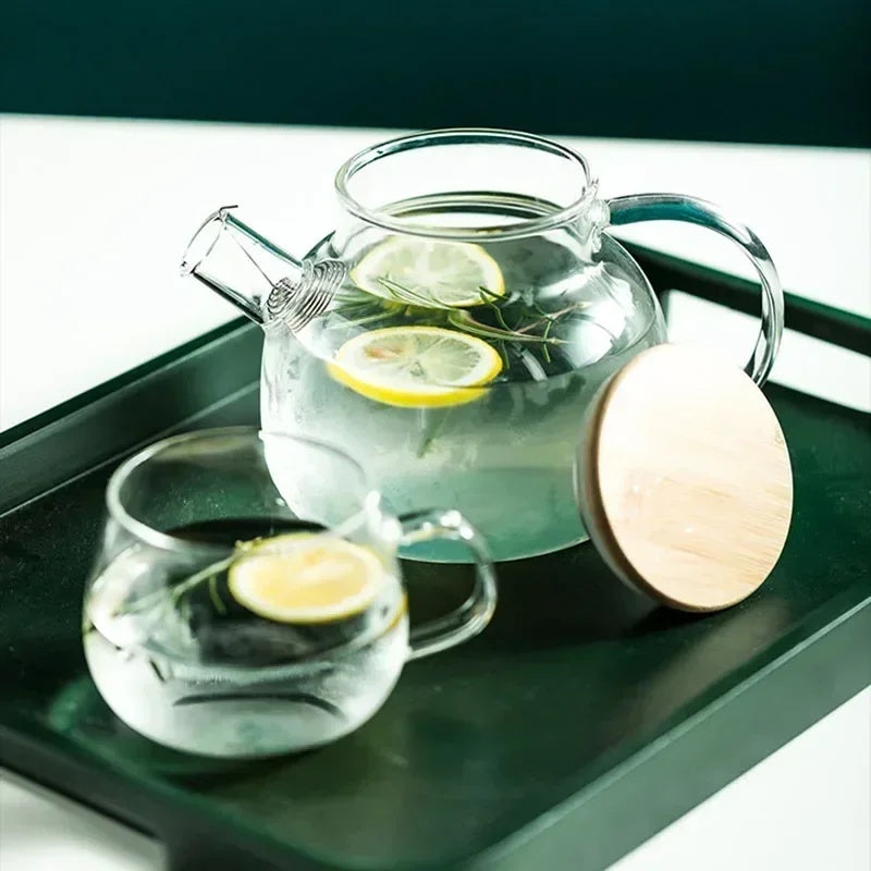 Heat Resistant Borosilicate Glass Teapot withBuilt-in Stainless Steel Filter, Suitable for Hot & Cold Drinks