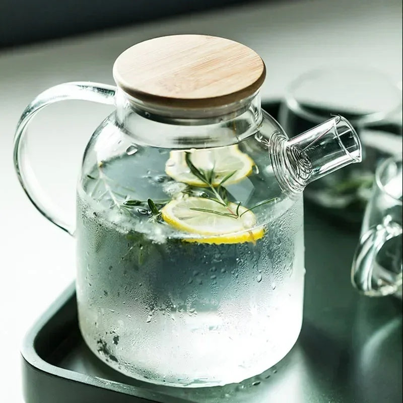 Heat Resistant Borosilicate Glass Teapot withBuilt-in Stainless Steel Filter, Suitable for Hot & Cold Drinks