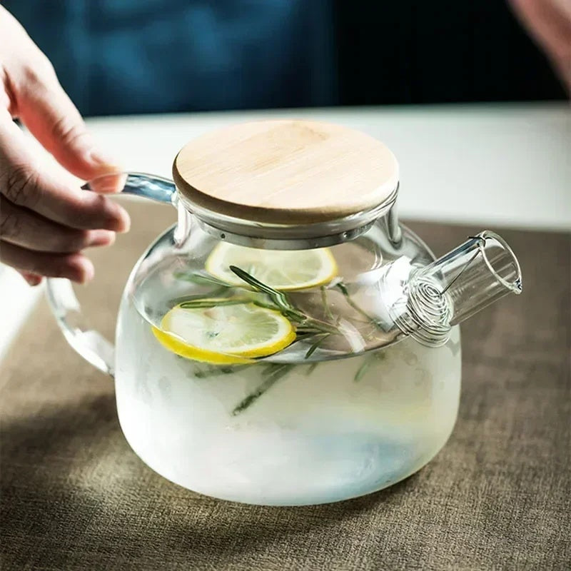 Heat Resistant Borosilicate Glass Teapot withBuilt-in Stainless Steel Filter, Suitable for Hot & Cold Drinks