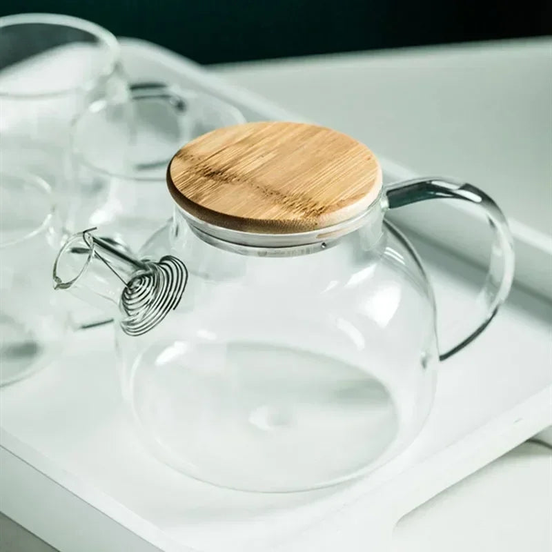 Heat Resistant Borosilicate Glass Teapot withBuilt-in Stainless Steel Filter, Suitable for Hot & Cold Drinks